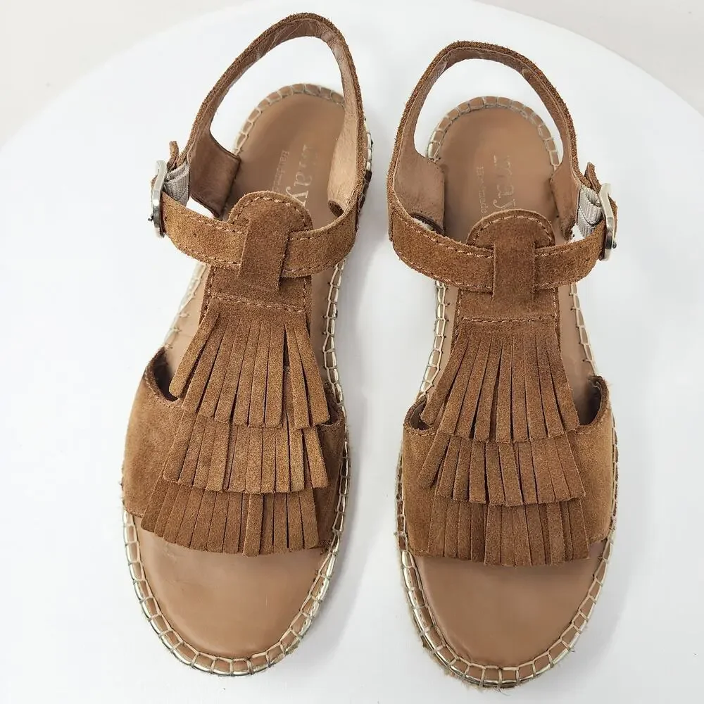 Anthro Maypol Kiltie Fringed Espadrille Sandals Women EU40/US9.5 Brown Suede